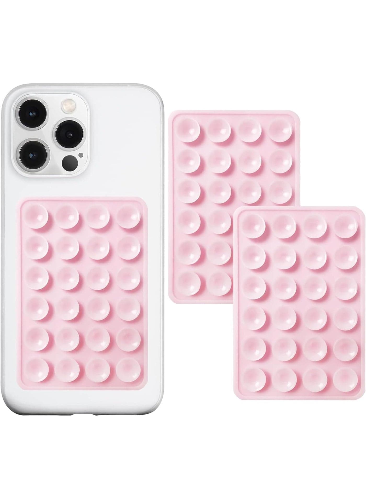 2 Pack Silicone Suction Phone Case Mount, Silicon Adhesive Suction Cup Phone Mount, Non Slip Sticky Phone Grip for CellPhone, Strong Grip Holder for Selfies and Videos, Light Pink