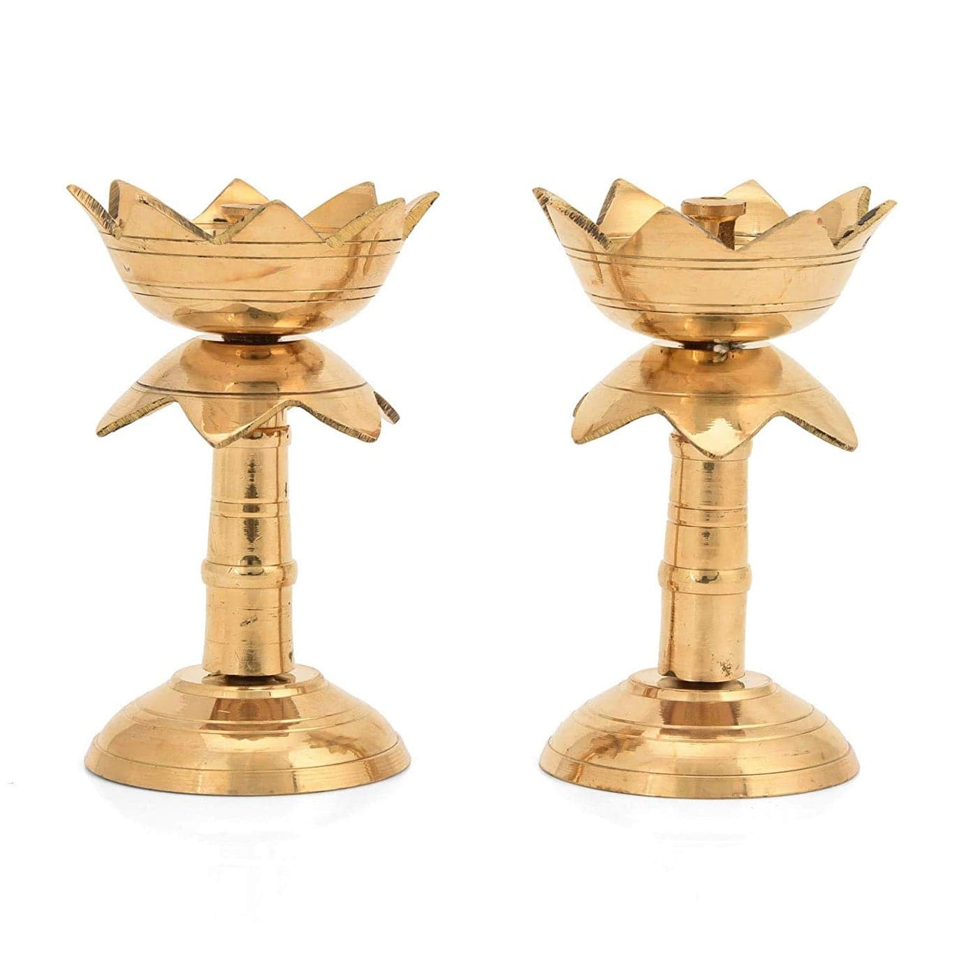DAZVI Set of 2 Pure Brass Diya for Puja Temaple Decoration Lotus Shape Pillar Stand Oil Lamp Home Mandir Pooja Articles Decor Gifts Diya Kuber Deepam Deepak Height 45 Inch
