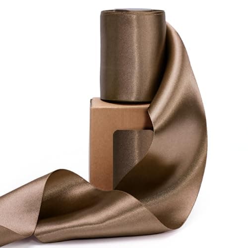 LaRibbons Brown Satin Ribbon 3 Inch x 10 Yards Continuous Brown Ribbon for Flower Bouquet Chair Sashes Garland Gift Wrapping Christmas Decor Craft Project