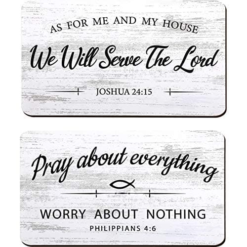 Jetec 2 Pieces As for Me and My House We Will Serve The Lord Rustic Wood Sign Pray About Everything, Worry About Nothing Bible Verse Wall Decor Hanging Art Sign for Bedroom Living Room Office