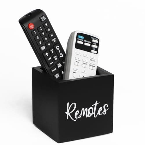 LBEMEY Wood Remote Control Holder, TV Remote Control Organizer for Home Bedroom Table, Multi-Purpose Desktop Storage (Black, S,for 2 or 3 Remote Controls)