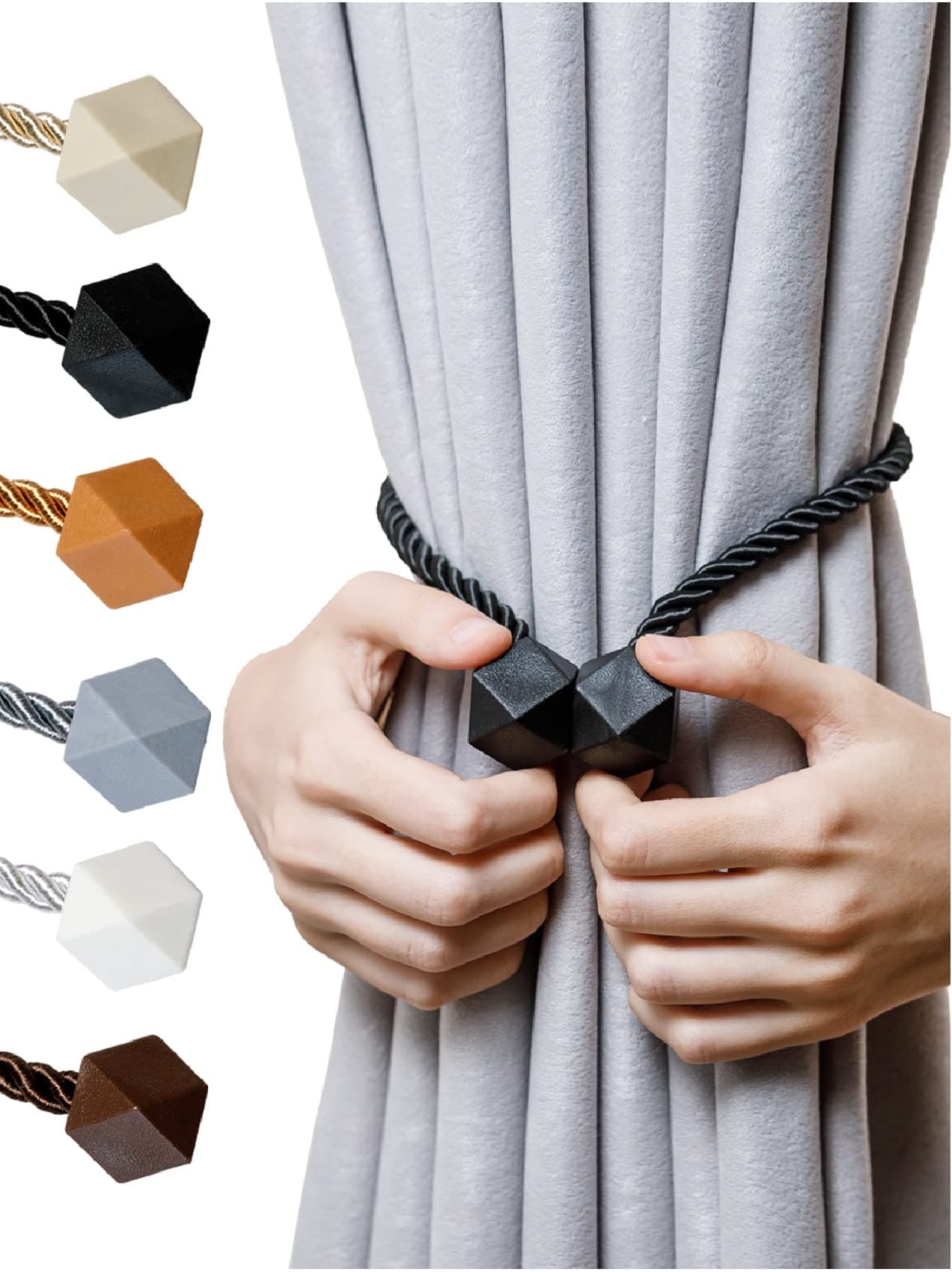 NazTur Magnetic Curtain Tiebacks Upgrade 2022 with a Thicker Twist Rope Strong Magnet Tieback Window Treatment Holdbacks Draperies Holders Decorative Drape Handmade Tie Back Black 4