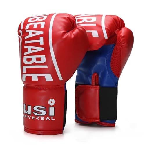 USI UNIVERSAL Boxing Gloves, 612NV Red Novice Boxing Gloves, Vinyl Construction, Lightweight Padding, Ventilated Upper Palm and Thumb, Elasticated Hook & Loop Tab Closure (Size S/M)
