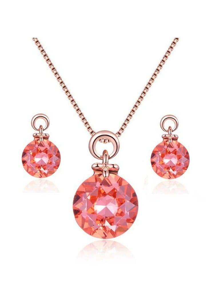 2-Piece Crystal Pendant Necklace Earrings Set | Geometric Fruit-Inspired Jewelry for Women