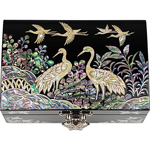 February Mountain Mother of Pearl Small Korean Jewelry Box - Unique Gifts Wooden Box Sister birthday gifts from sister, christmas gifts for women birthday unique gifts for her Oriental Room Decor