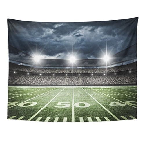 Emvency Tapestry Stadium Football Stadium Field Light Night Football Turf Home Decor Wall Hanging for Living Room Bedroom Dorm 60x80 Inches