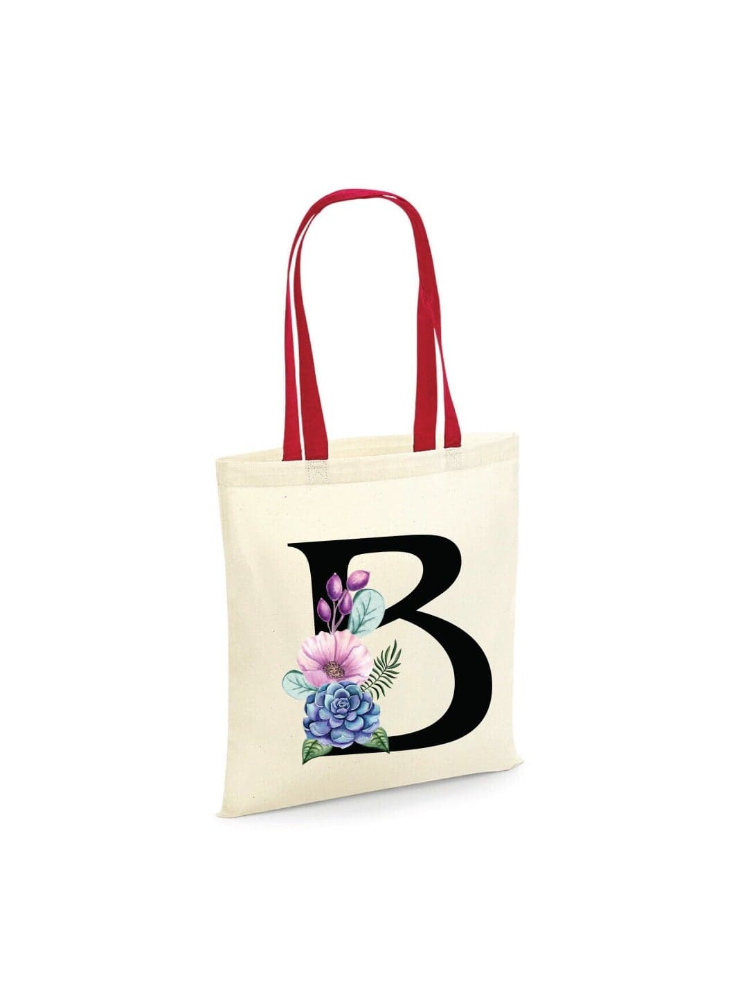 Initial Letters Canvas Cotton Tote Bag with Red handle - Ideal Gifts for Bridesmaids - Shopping - Party Bag - Reusable Shopping Bags