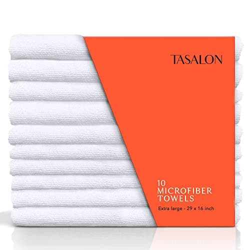 TASALON Microfiber Hair Towel for Salon - 10 Pack - 29 x 16 Inches, Quick Dry and Ultra-Soft Facial Towels with Soft Absorbant - White