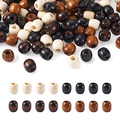 Craftdady 200Pcs Large Hole Barrel Wood European Loose Beads 4 Colors Natural Wooden Dreadlock Hair Braid Beads 16x16-17mm for Macrame Rosary Bracelet Jewelry Craft Making Hole: 8mm