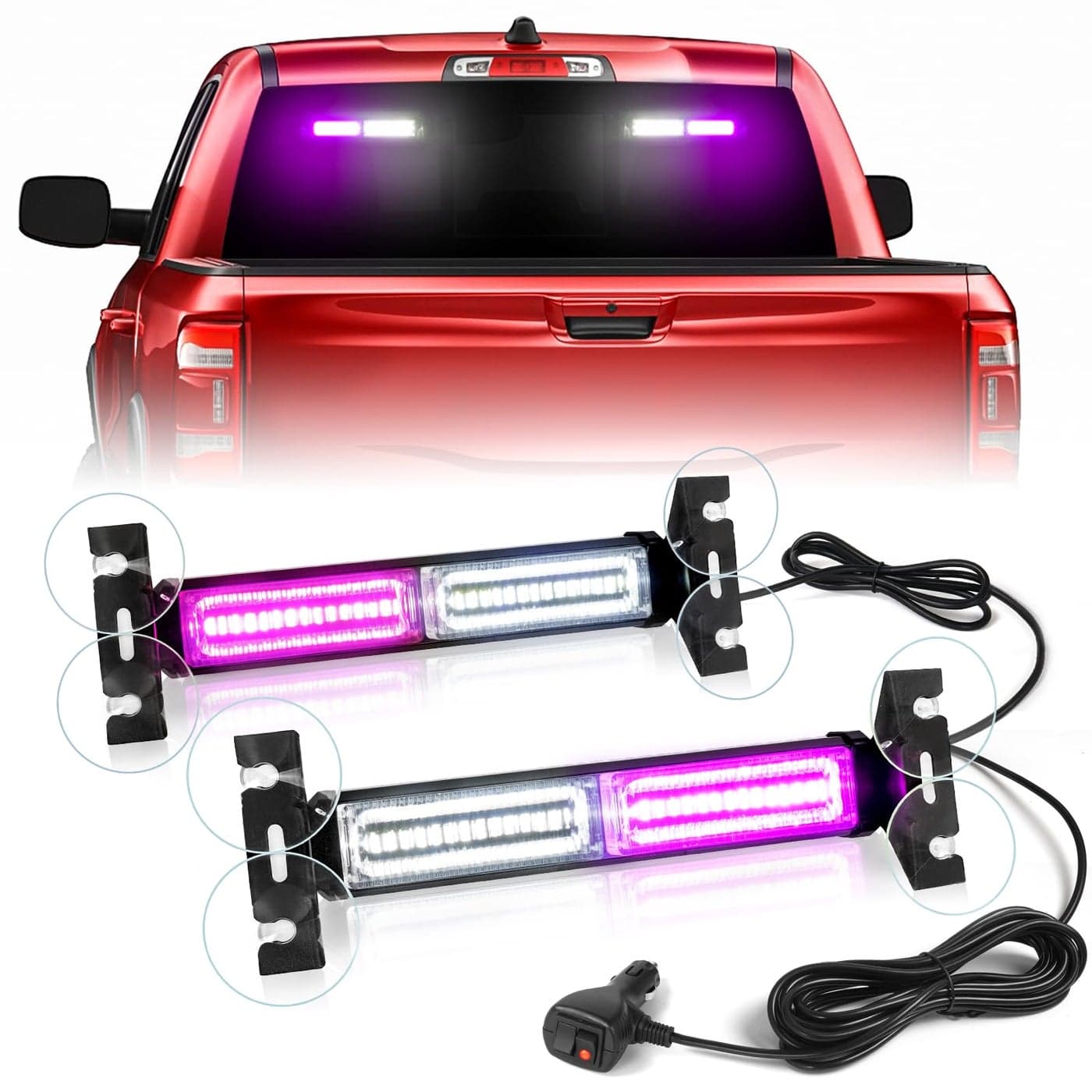 HLauto 1002L Emergency Strobe Traffic Advisor Light Bar 40 LED Dash Safety Warning Flashing Light FrontRear Windshield Light for Construction Vehicle TowPlow Truck 2x107inch Purple White
