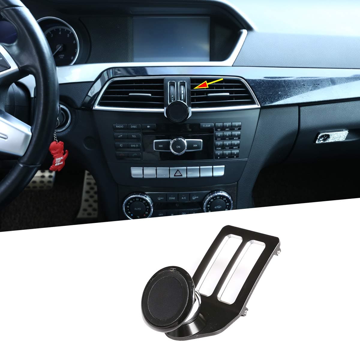 Black Aluminum Alloy Car Center Air Vent Mobile Phone Holder Accessories for Mercedes Benz C Class W204 C180 C200 20082013
