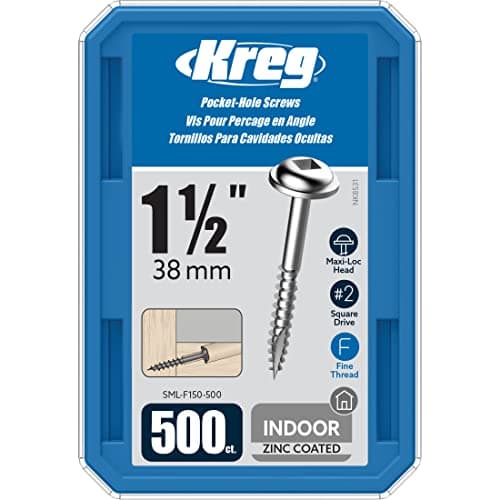 Kreg SML-F150-500 Zinc Pocket-Hole Screws 1 1/2 Inch, #7 Fine Thread Maxi-Loc Head (500 Count)
