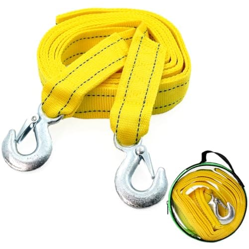 STHIRA® 13ft 5-Tons Car Towing Rope Heavy Duty with Quick Release Snap Towing Hook, Max 10, 000-Pound Capacity Towing Strap, Durable Polyester Towing Belt for Car, SUV, Truck, Trailer