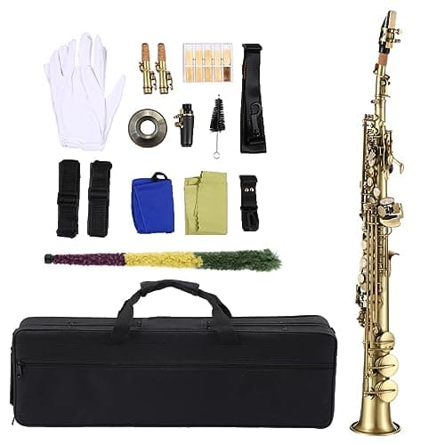 Btuty Straight Bb Soprano Saxophone Nickel Plated Sax straight saxophone Professional Brass Woodwind Instrument Carve Pattern with Carrying Case Mouthpiece Reed Cleaning