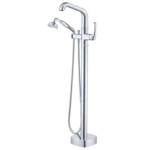 Luxury Free Standing Tub Faucet Classic Brass Freestanding Bathtub Faucet Lexdale Bathroom Floor Mount Tub Filler with handheld Sprayer Supply Lines Included Polished Chrome LD8911CP
