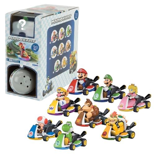 TOMY Mario Kart Pull Back Racers - Nintendo Mario Toys Including Mario, Luigi, Wario, Princess Peach, Bowser, Toad, and Yoshi - 10 Count - Video Game Collectibles - Ages 5 Years and Up