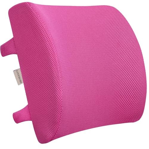 LOVEHOME Lumbar Pillow for Chair and Car, Back Support for Office, Memory Foam Cushion with Mesh Cover - Pink