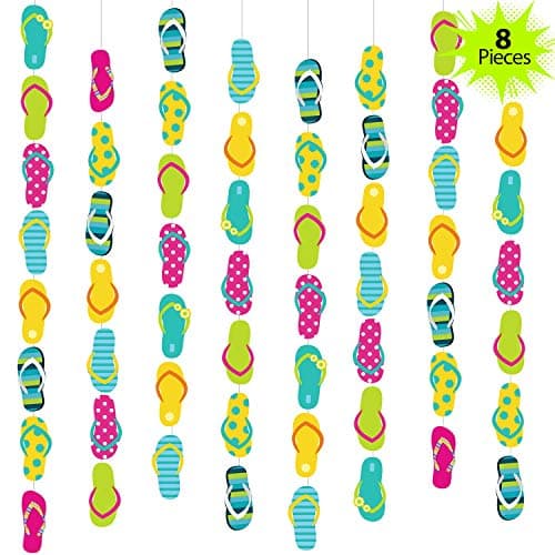 Boao 8 Pieces Flip Flop Decorations 52 Feet Summer Hanging Banner Beach Slipper Garland for Hawaiian Party Birthday Baby Shower Supplies