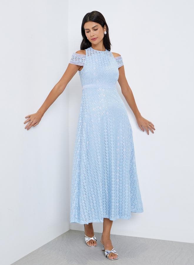 Styli Blue Lace A-Line Maxi Dress