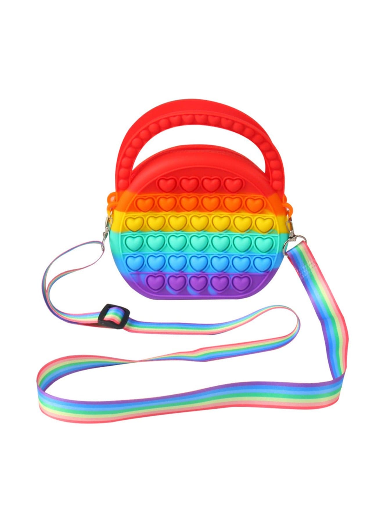 Half Circle Rainbow Color + Strap Pop Purse Bag Fidget Toy, Girls Sensory Pop Tote Bag, Push Bubble Stress Relief Purse Toy, Back To School Supplies, Kids Backpack Birthday Gift