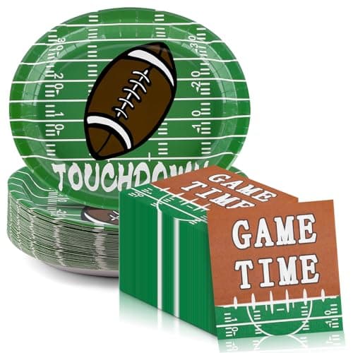 100Count Football Party Oval Paper Plates and Napkins Sets -10" x 12" Heavy Duty Party Plates and 6.5'' Napkins for Football Party