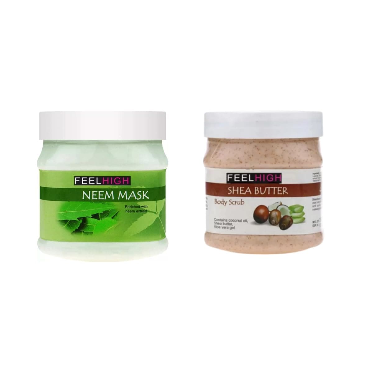 Feelhigh Face And Body Neem Mask Fight Wrinkles 500ml And Face Scrub 500ml Neem Mask and Shea Butter Scrub
