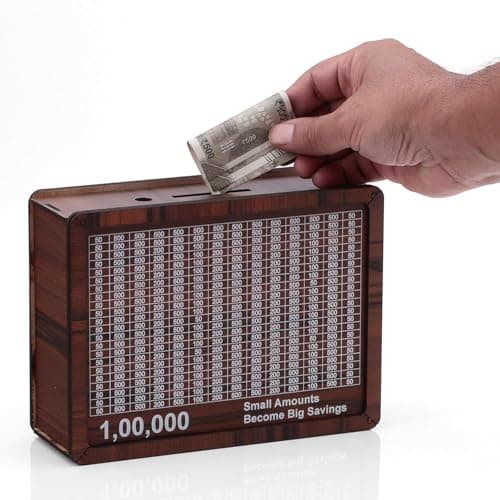 Tinytotem Moneybox Wooden Piggy Bank for Kids & Adults Coin Box with Carved Design Savings Box, Mini Bank, Wood Coin Box Money Saver Money Box with Numbers (1) Modern