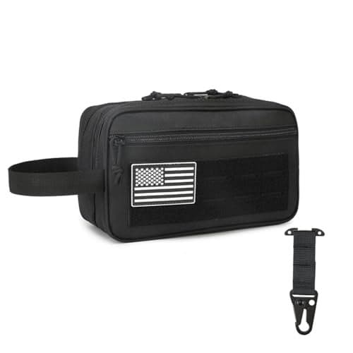 Wapealy Tactical Toiletry Bag for Men MOLLE Dopp Kit with DryWet Separation Large Capacity WaterResistant Travel Shaving Bag with US Patch TMount MOLLE Clip Black
