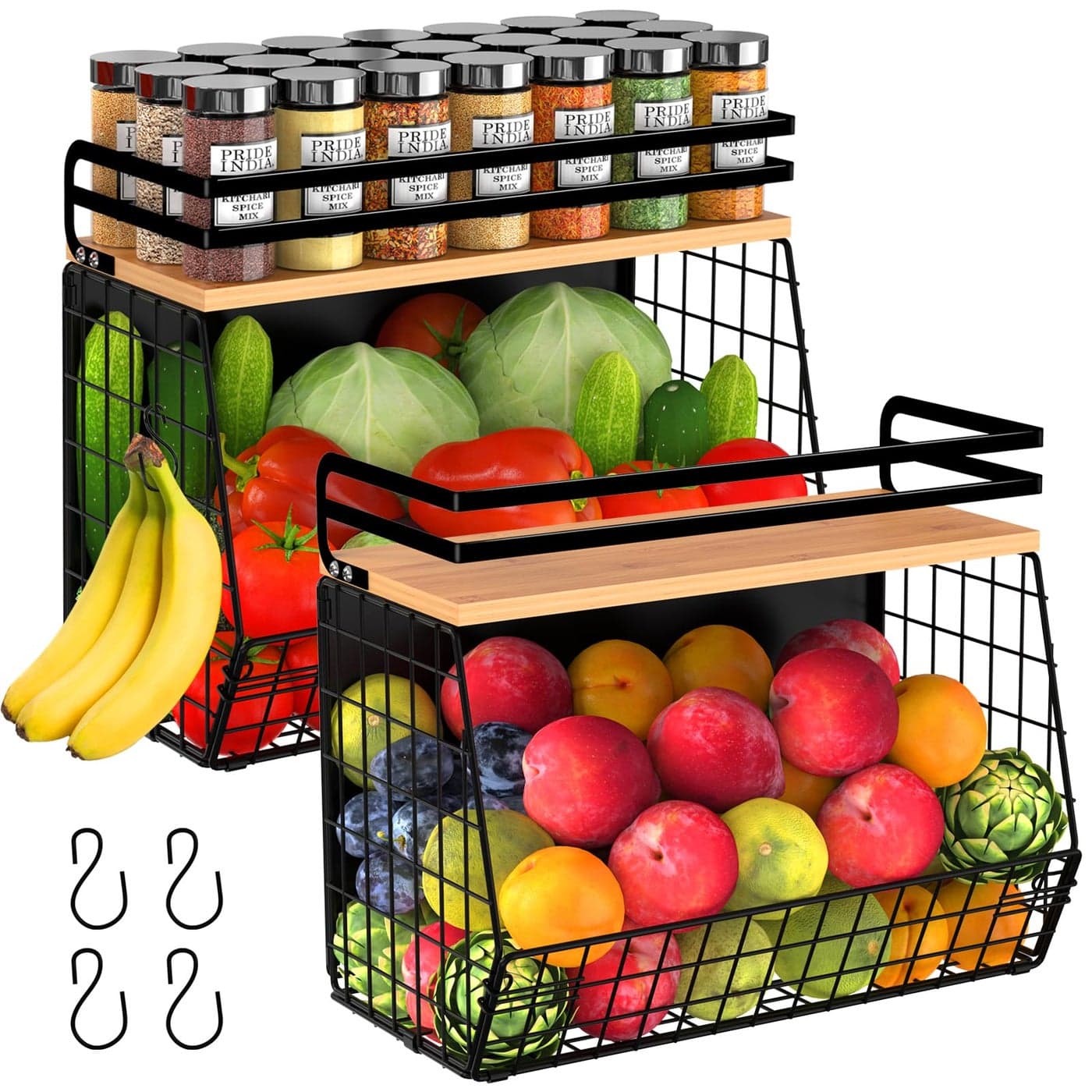 Magnetic Shelf for Fridge with Wood Lid Fruit Potato Onion Storage Bins Magnetic Spice Rack for Refrigerator Pantry Organizer Storage Large Container for Refrigerator Kitchen Counter Laundry