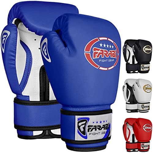 Farabi Sports Kids Boxing Gloves 4, 6, 8-oz Boxing Gloves for Kids Junior Boxing Gloves Youth Boxing Gloves Boys and Girls Boxing Training Gloves for MMA Muay Thai & Punching Bag (Blue/White, 4-oz)