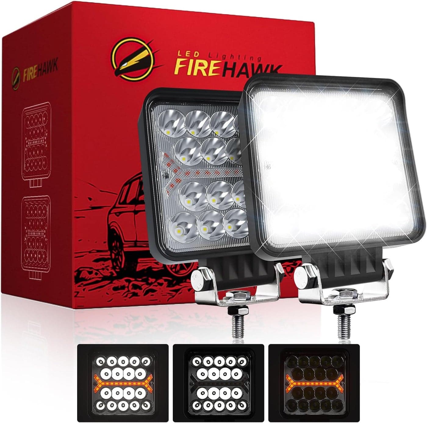 Firehawk LED Light Bar 20000LM 4 Inch 5 Modes 60W - Spot Flood Combo Beam with White Amber Strobe Flash