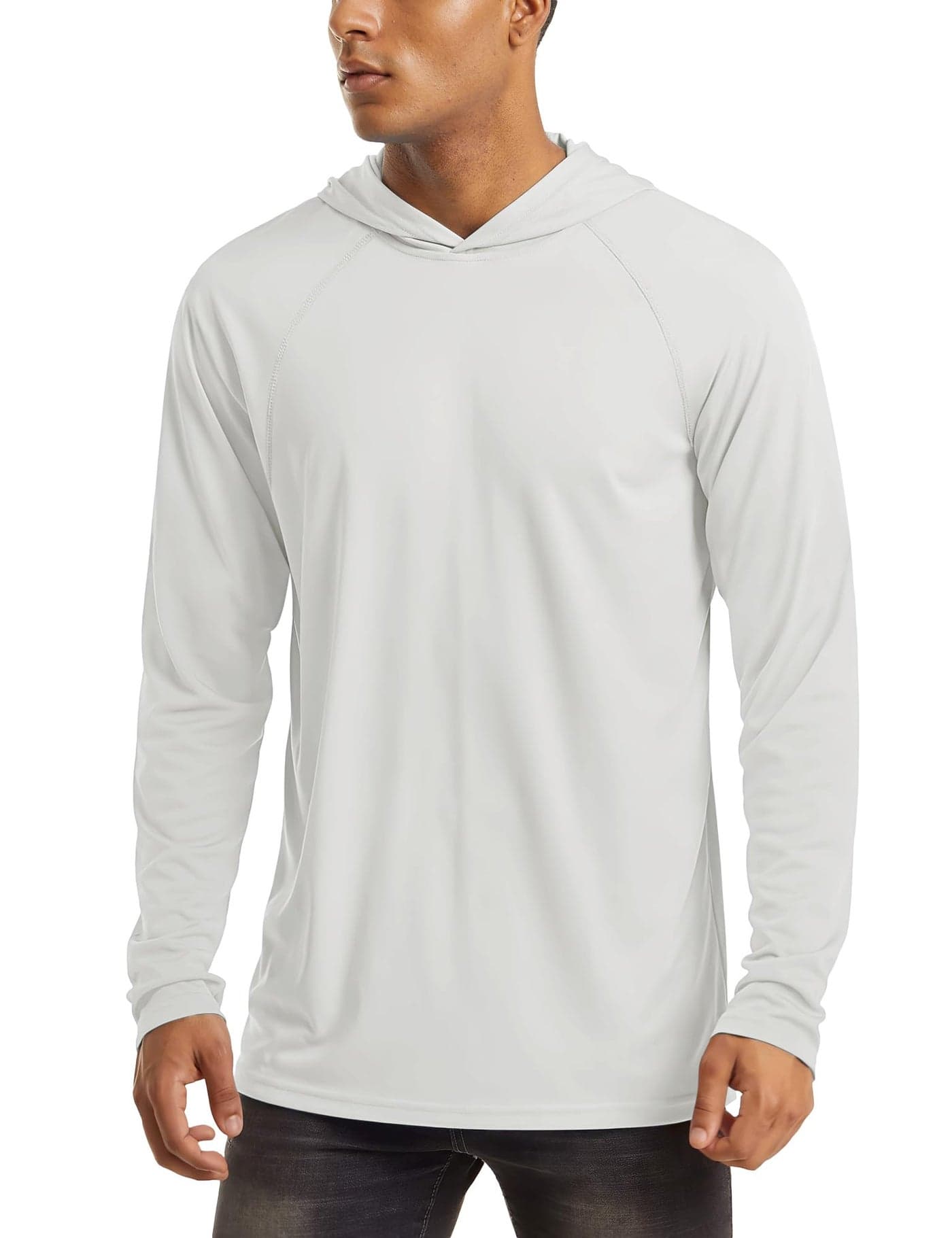Hooded Shirts for Men Sun Protection Long Sleeve UPF 50+ Quick Dry Performance Shirts Lightweight Active Shirts Hiking Athletic T-Shirt White