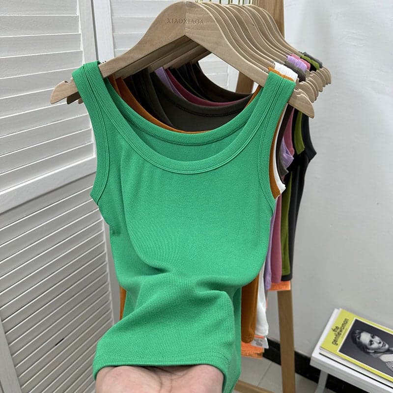White Camisole Women'S Suit With Breast-Covering Sleeveless T-Shirt Stretch Knitted Bottoming Top For Sports Outer Wear