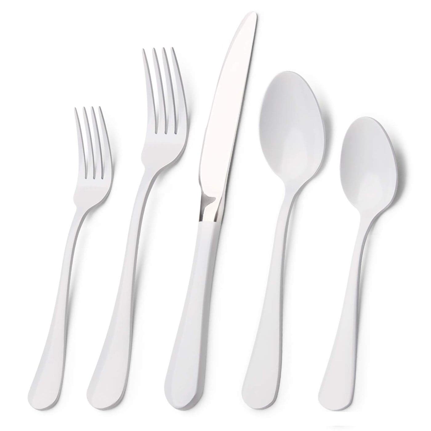 White Silverware Set Bysta 20Piece Stainless Steel Flatware Set Kitchen Utensil Set Service for 4 Tableware Cutlery Set for Home and Restaurant Knives mirror polish Dishwasher Safe