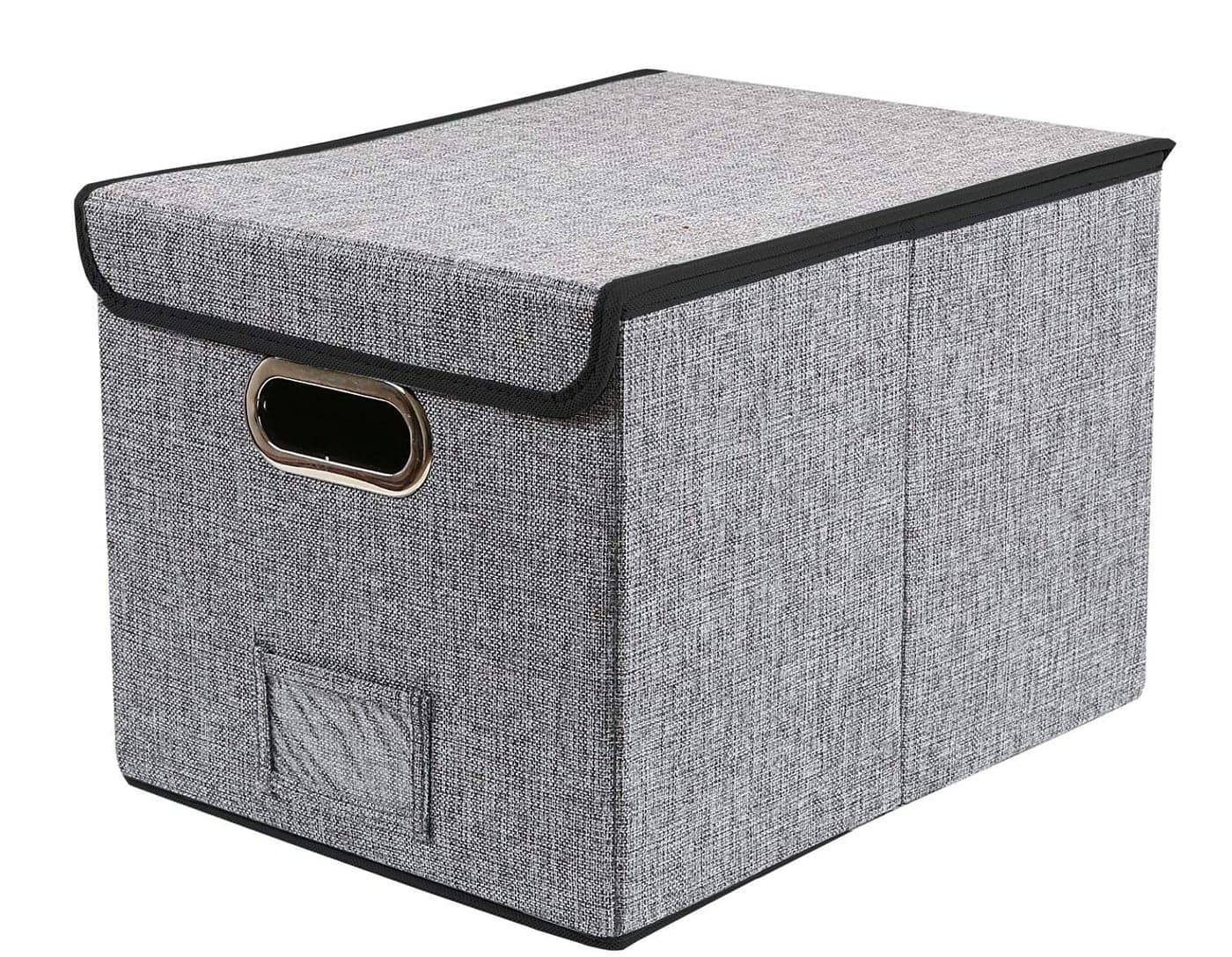 DOUBLE R BAGS Collapsible Storage Box with Lid (Grey, 38x30.4x30.4 cm) | Odorless Oxford Fabric Organizer Cube with Metal Handles for Clothes, Toys, Office, Closet & Bedroom | 1 Compartment (Pack 1)