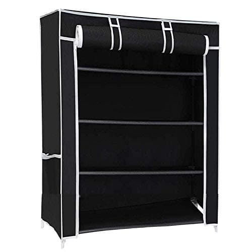 Ebee 4 Shelves Collapsible Metal Shoe Rack (Black)