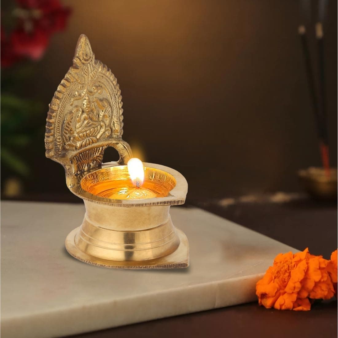 DOKCHAN Kamakshi Devi Brass Oil DeepamDiya for PoojaMandir Diwali Festival Decoration Brass Table Diya 1 11cm