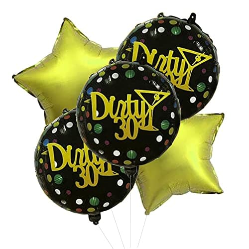 AMFIN® (Pack of 5) 30th Birthday Cheers to 30th Birthday Dirty 30 Balloon 30 Birthday Decoration items Thirty Birthday Suprise Birthday Foil Balloons