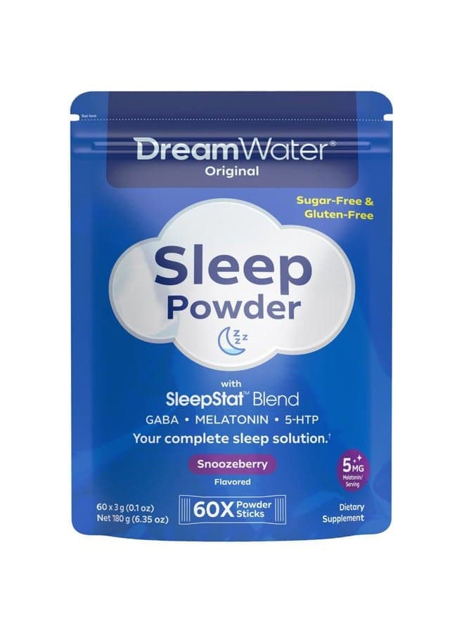 Sleep Powder - Sugar-Free, Gluten-Free, Natural Flavors; Blend of 3 Ingredients, GABA, 5mg Melatonin, 5-HPT; Snoozeberry, 60-Count