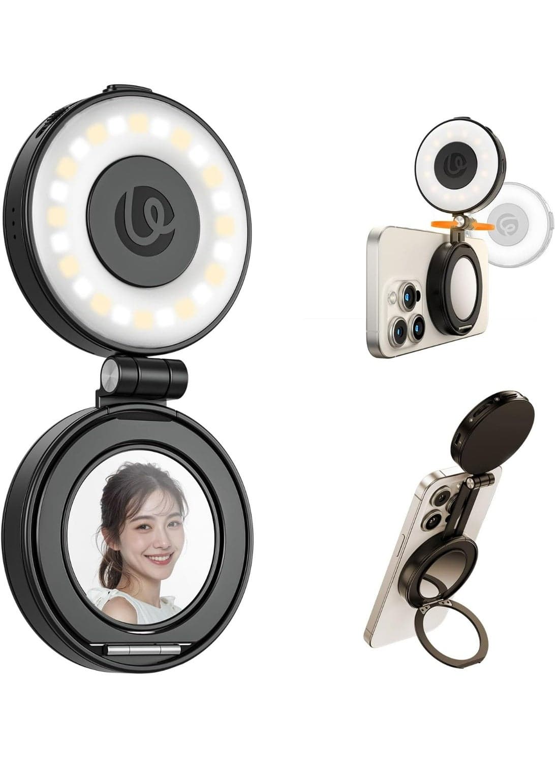 ULANZI LM23 Magnetic Selfie Light, Upgraded 360° Phone Selfie Ring Light for iPhone Magsafe, LED Phone Beauty Fill Lights with Mirror for Selfies/Video Calls/Conference/Vlogging/Photography - Black