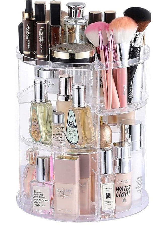 360 Degree Rotating Makeup Organizer for Bathroom,4 Tier Adjustable Cosmetic Storage Cases and Make Up Holder Display Cases,Clear