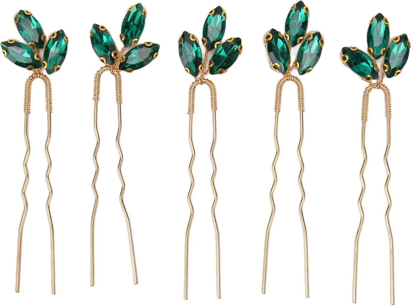 Green Crystal Bridal Hairpins 5pcs hairpin Exquisite Wedding Hair Accessory