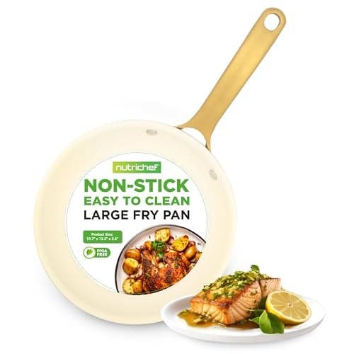NutriChef 12Inch Professional Ceramic Frying Pan Large Skillet with Golden Titanium Handle NonStick Ceramic Coating StainResistant Easy to Clean Ideal for Home Cooking