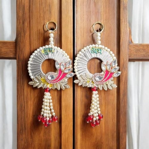 Saudeep India 10in Shubh Labh Wall Hanging For Diwali | Auspicious Door Tags for Good Luck & Prosperity | Traditional Decorative Hanging for Entrance Mandir Pooja Room Housewarming (Diamond Ganesh)