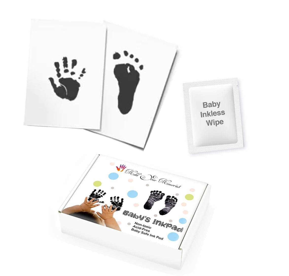 Mold Your Memories Magic Inkless Wipe for baby handprint and foot print. Baby ink hand impression and foot impression for 0-6 Month old baby .(1 wipe 2 Imprint Paper BALCK)