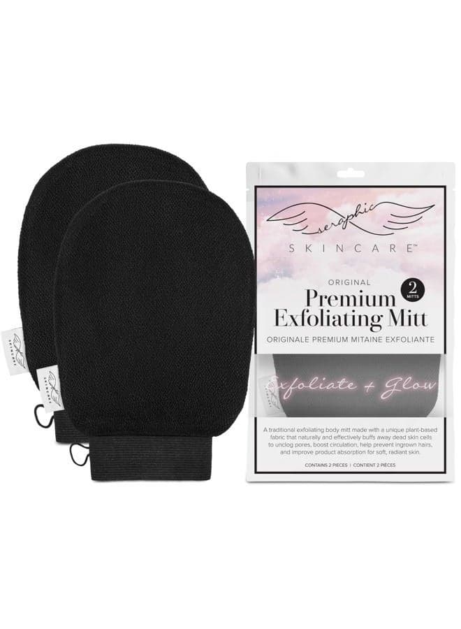 Seraphic Skincare (Original) Premium Exfoliating Mitt for Body (2pc) – 100% Vegan Viscose Traditional Body Scrub Glove Kessa Korean Washcloth – Body Exfoliator for Self-Tan Removal & Keratosis Pilaris