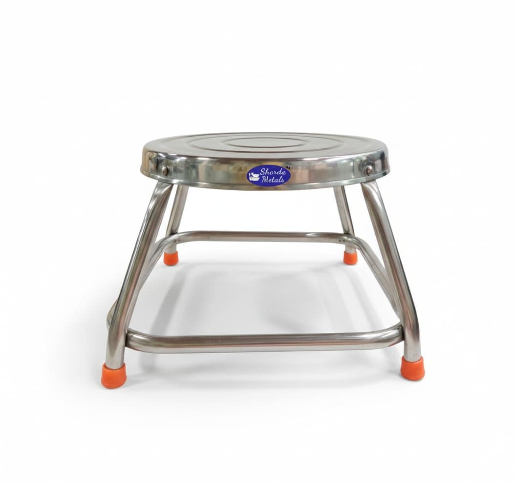 Sharda Metals Stainless Steel Stool | Lightweight Sitting Round Shape Table Stools for Home, Kitchen, Office, Bathroom, Garden, Clinic, Salon, Garage, & Multipurpose Stool | D-11.8 Inch x H-15.3 Inch