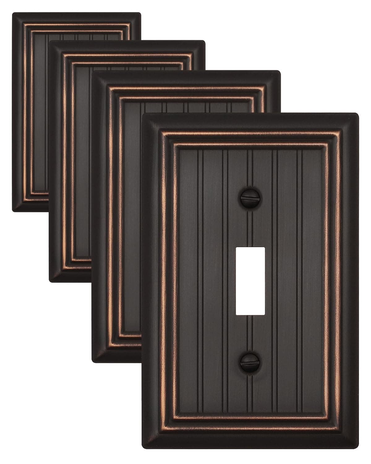 ZILLSEA 4Pack Aged Bronze Light Switch Covers Classic Beadboard Single Toggle Wall Plates Metal Switch Plate Covers 315488 Midsize