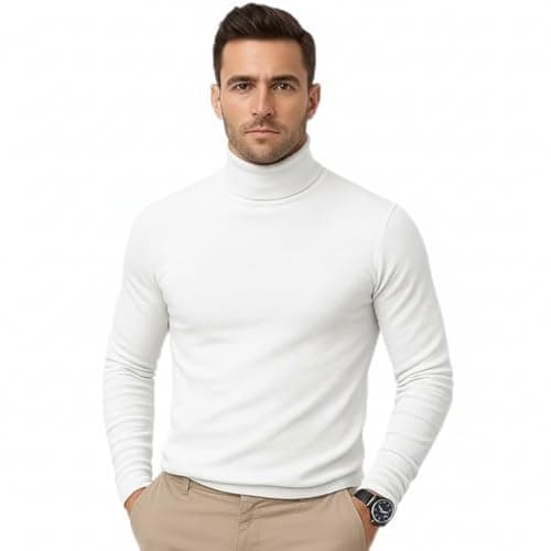 CHKOKKO Men’s Full Sleeve Cotton High Neck T Shirt | Stylish Regular Fit Winter Wear | Soft Stretchy Fabric Casual Layering Outfit | Trendy Solid Tshirt for Men White S