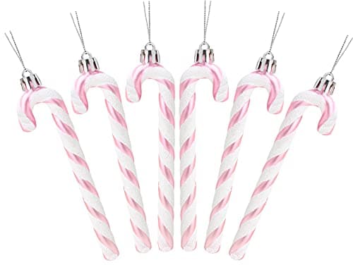 Christmas Concepts® Pack of 6-13cm Glitter Candy Cane Christmas Tree Decorations/Ornaments (Baby Pink)